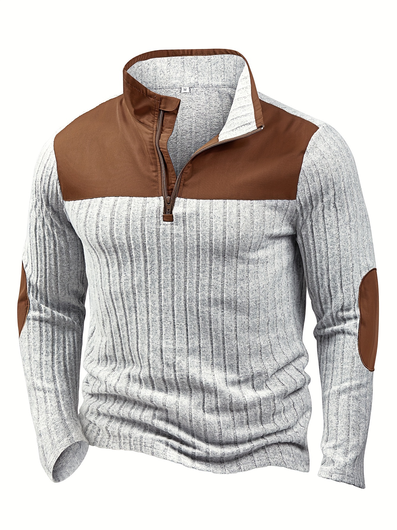 heren geribbelde henley shirt met kleurblokken, lange mouwen, half-rits casual trendy knopen tops voor herfst en lente 1