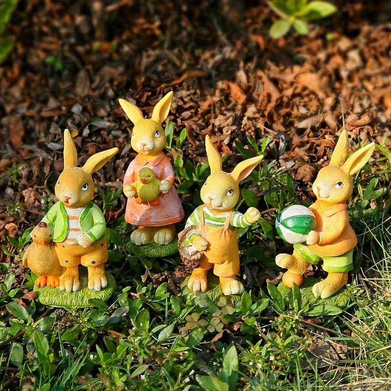 4pcs Resin Ornaments Decorated Outdoor Courtyard Cartoon Rabbit Crafts