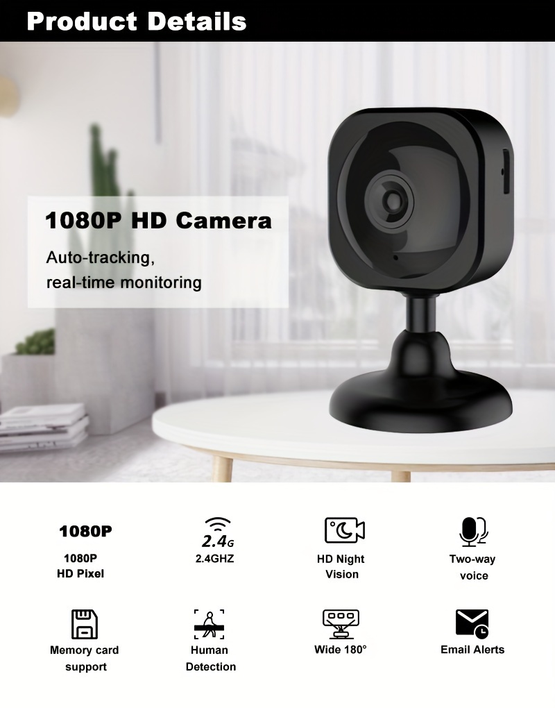 2pcs Smart Home Surveillance Camera Kit, 1080P HD WiFi Monitor with Two-Way Audio, Night Vision, Motion Detection, USB Powered, with Remote Viewing for Home Security, Elderly and Pet Monitoring, for Ages 14+ details 0