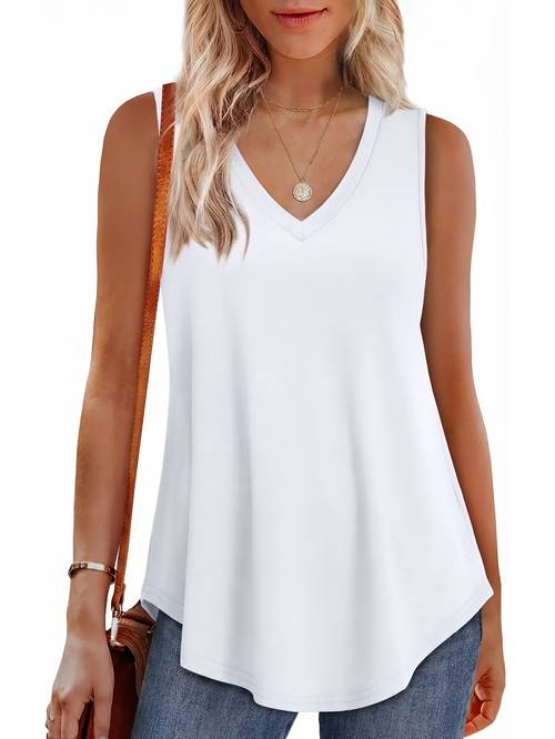 womens comfortable casual top elegant loose basic shirt fashion v neck sleeveless vest