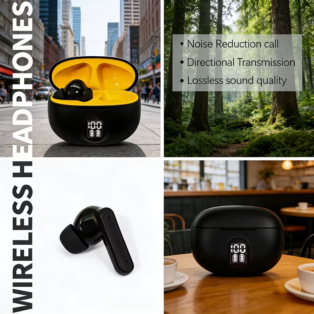 Image of Wireless Earbuds Stereo With Noise-canceling Microphone Led Display In-ear Headphones Hd Call For Phone/sports/men/women