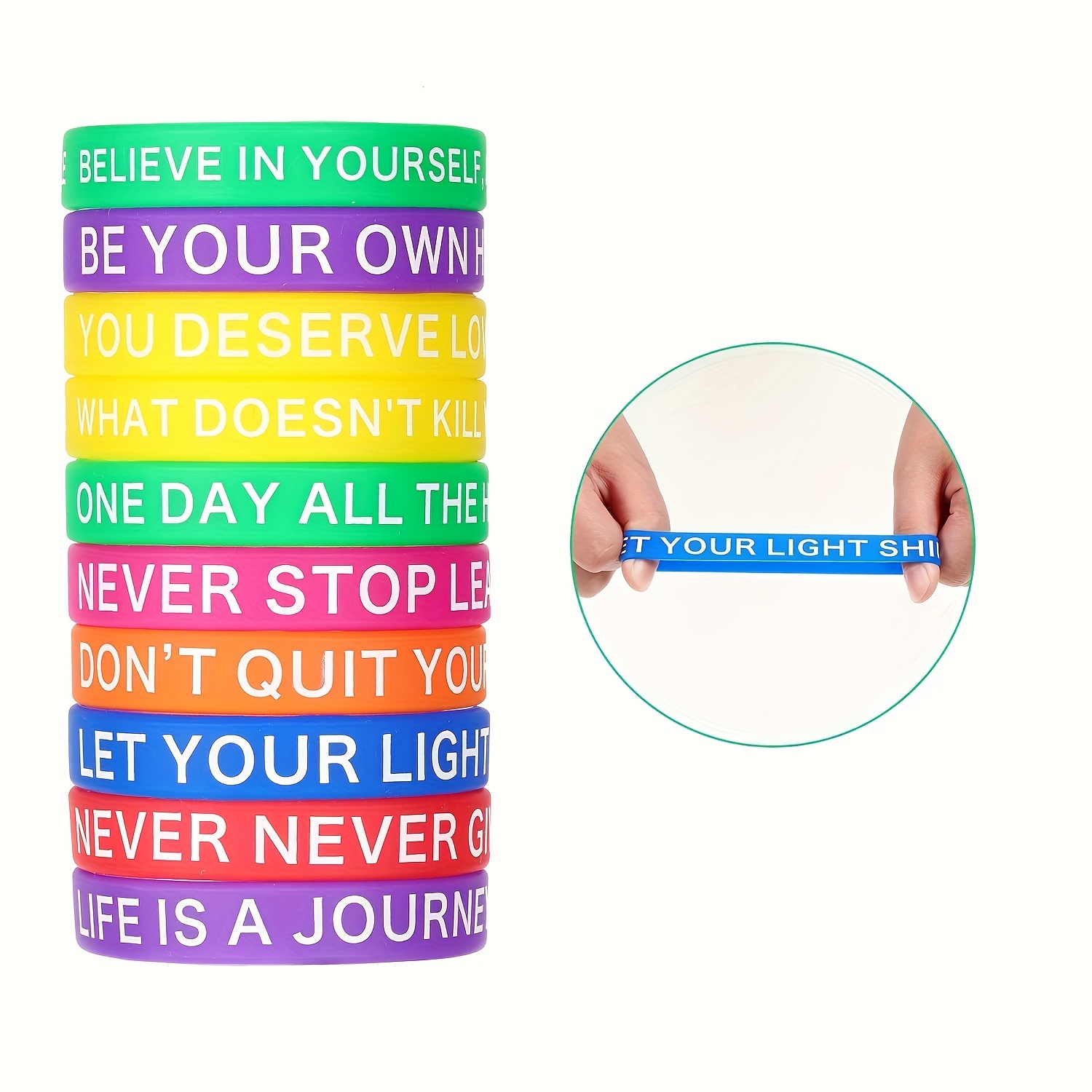 

10pcs Multi-colored Believe In Yourself Quotes Inspirational Rubber Bracelet, Colorful Printed Motivational Silicone Bracelet, Festive Party Decor Unisex