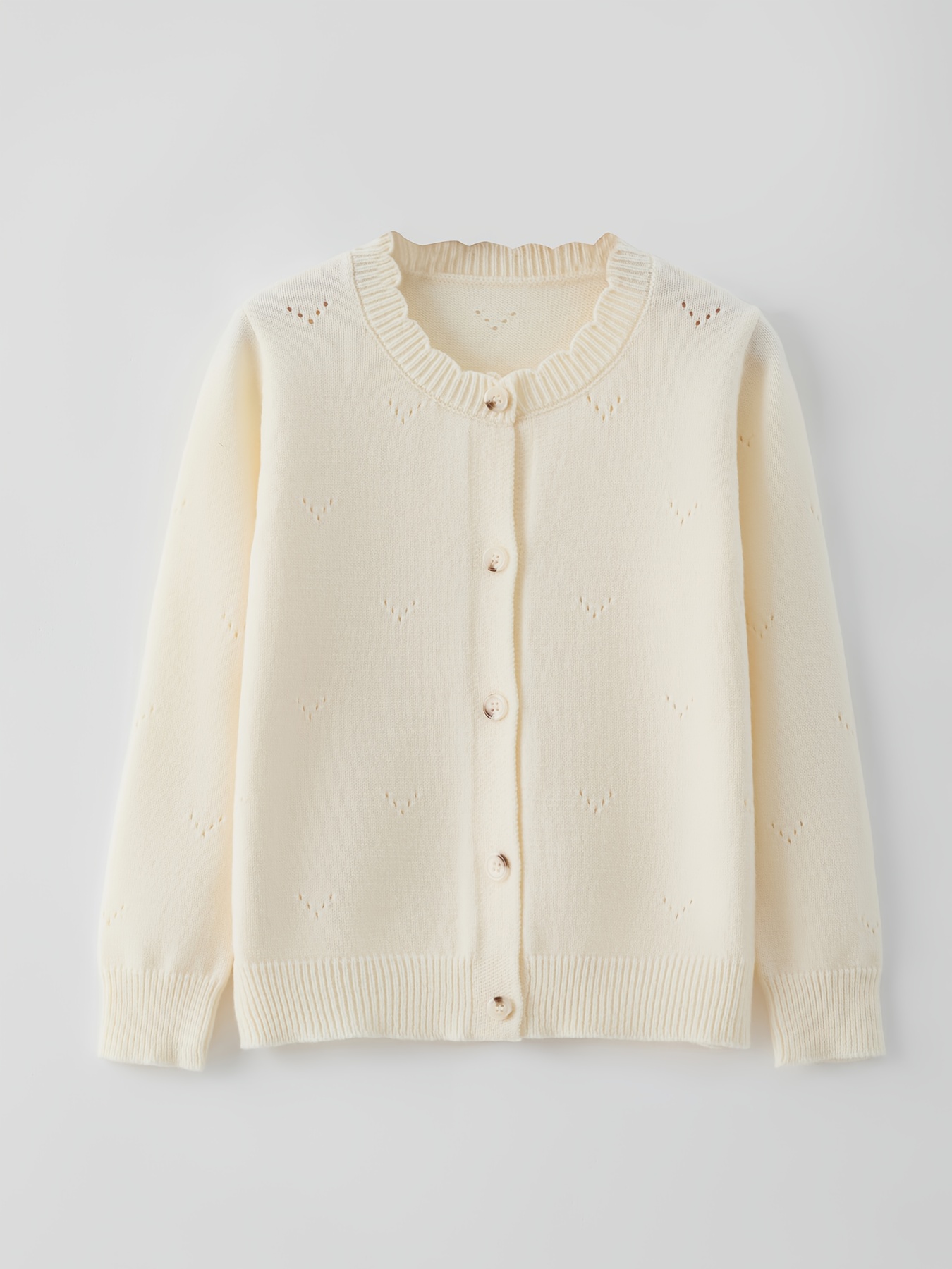 Girls' Stylish Solid Color Round Neck Cardigan Button Knitted Sweater Jacket