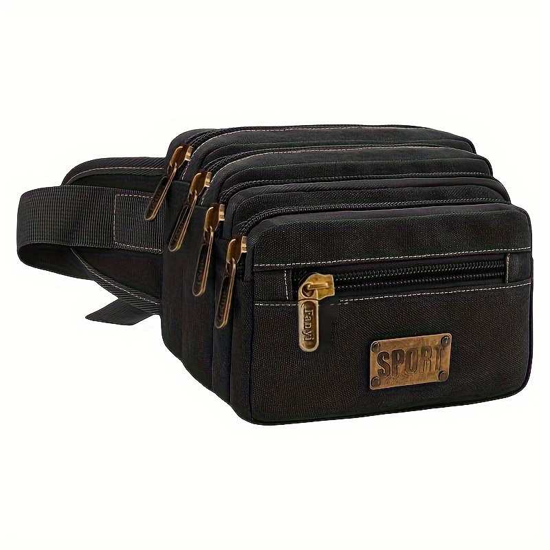 Image of Large Capacity Canvas Belt Bag For Men, Portable Outdoor Sport Large Capacity Waist Bag, Business Cash Bag