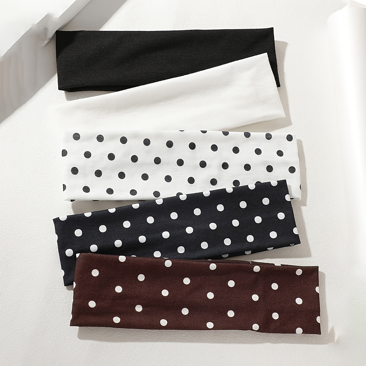 TEMU 5pcs Bandeaux Femme Pois Facile Confortable Sports Bandes de Cheveux Rond Pois Absorption de Élastique Durable Adapté pour Yoga Course SPA Soin