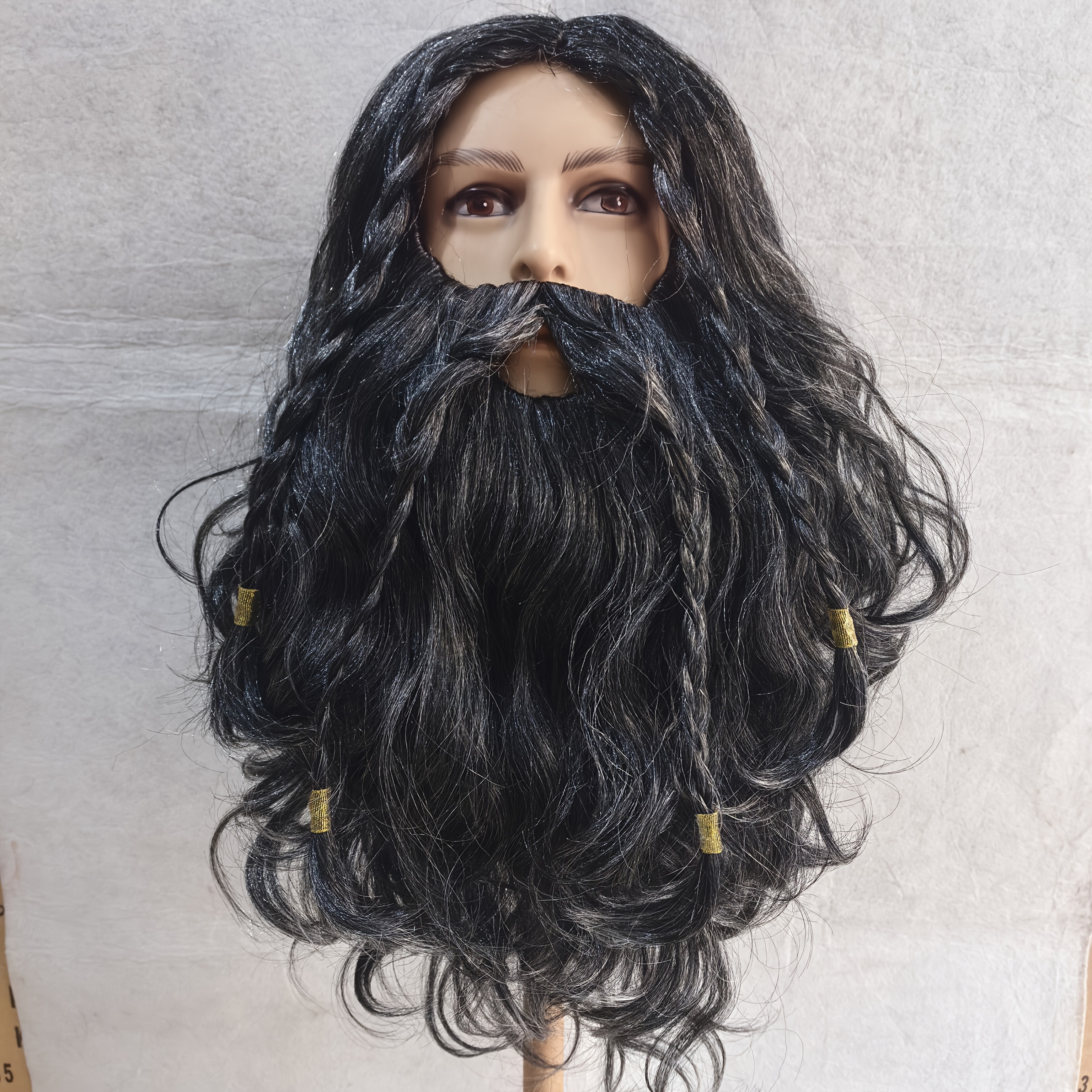 TEMU Gray Beard Headgear, Trendy Wig Beard Headgear, Heat-resistant Synthetic Wig, Medieval Nordic Warrior Costume Wig, Activity Costume Special