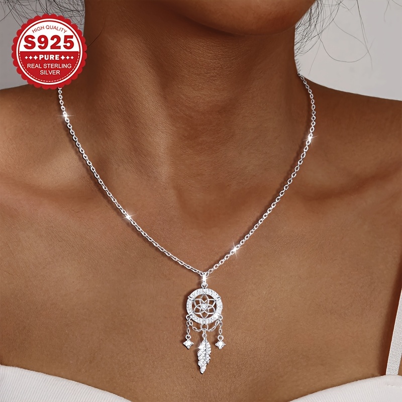 Sterling Silver Dreamcatcher Pendant Necklace Elegant Jewellery_voghion.com