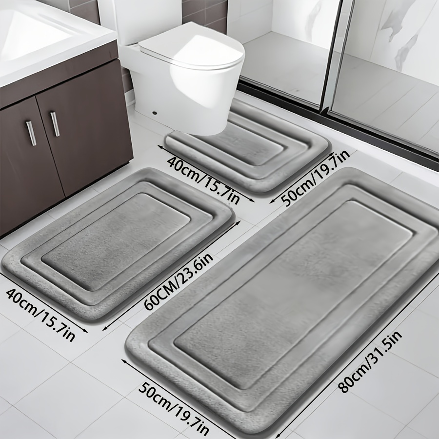 TEMU 3pcs Flannel Bath Mat Set, Bathroom Anti-slip Mat, Texture, Absorbent Carpet, Includes U-shaped Toilet Mat, Comfortable Standing Pad, And