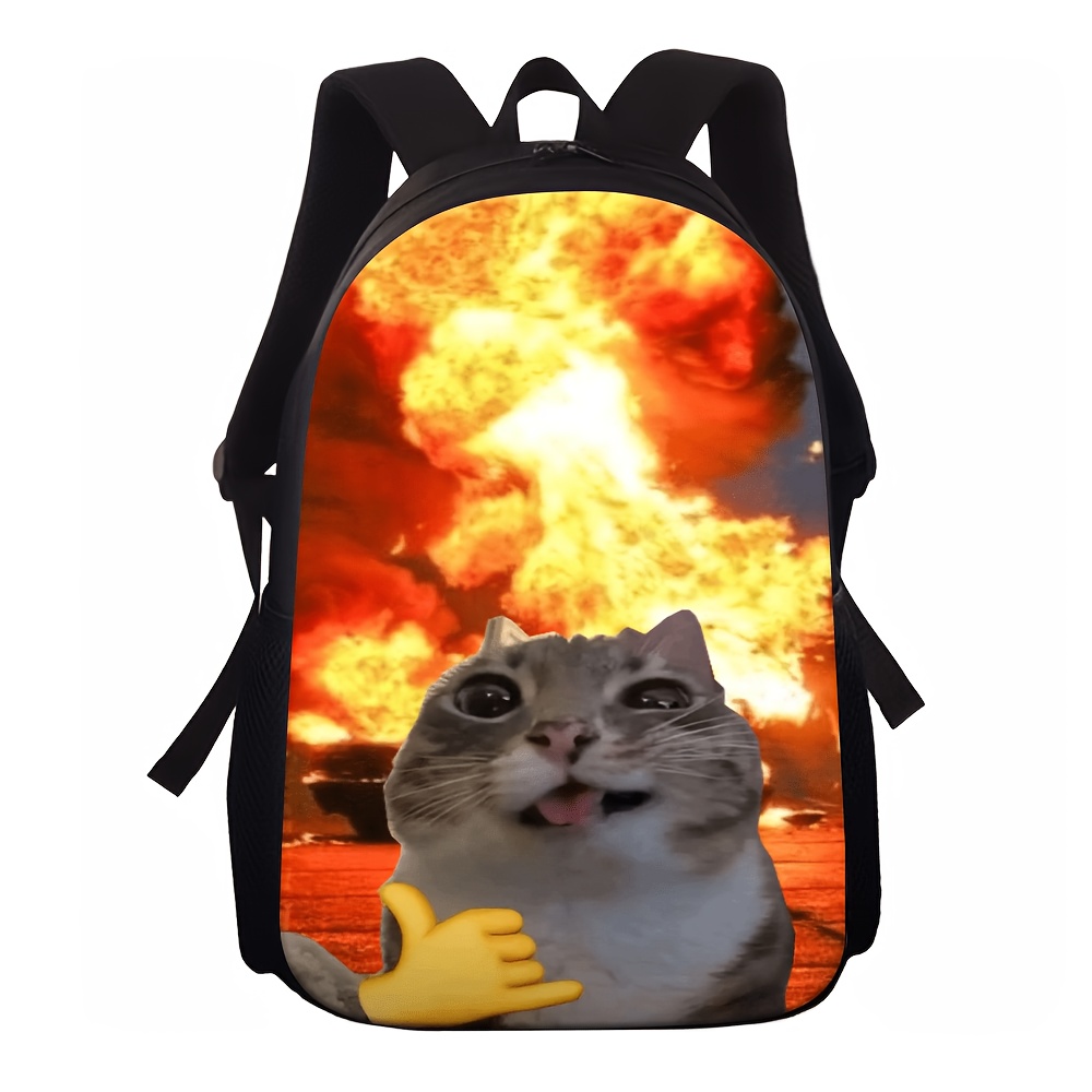 TEMU 1/2/3/4pcs Funny Explosion Cat Print Bag Suitable For Casual School & Travel, Lightweight Zipper Closure Pouch With Adjustable Strap & Kitten,