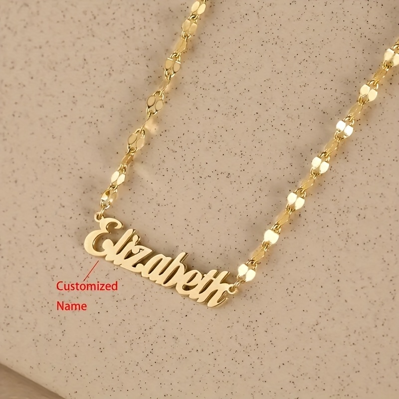 Image of Personalized Women's Exquisite Pendant Necklace 18k Golden Plated Stainless Steel Customizable English Name Elegant Lip Chain Design Perfect Gift For Mom Christmas Anniversary Or Birthday