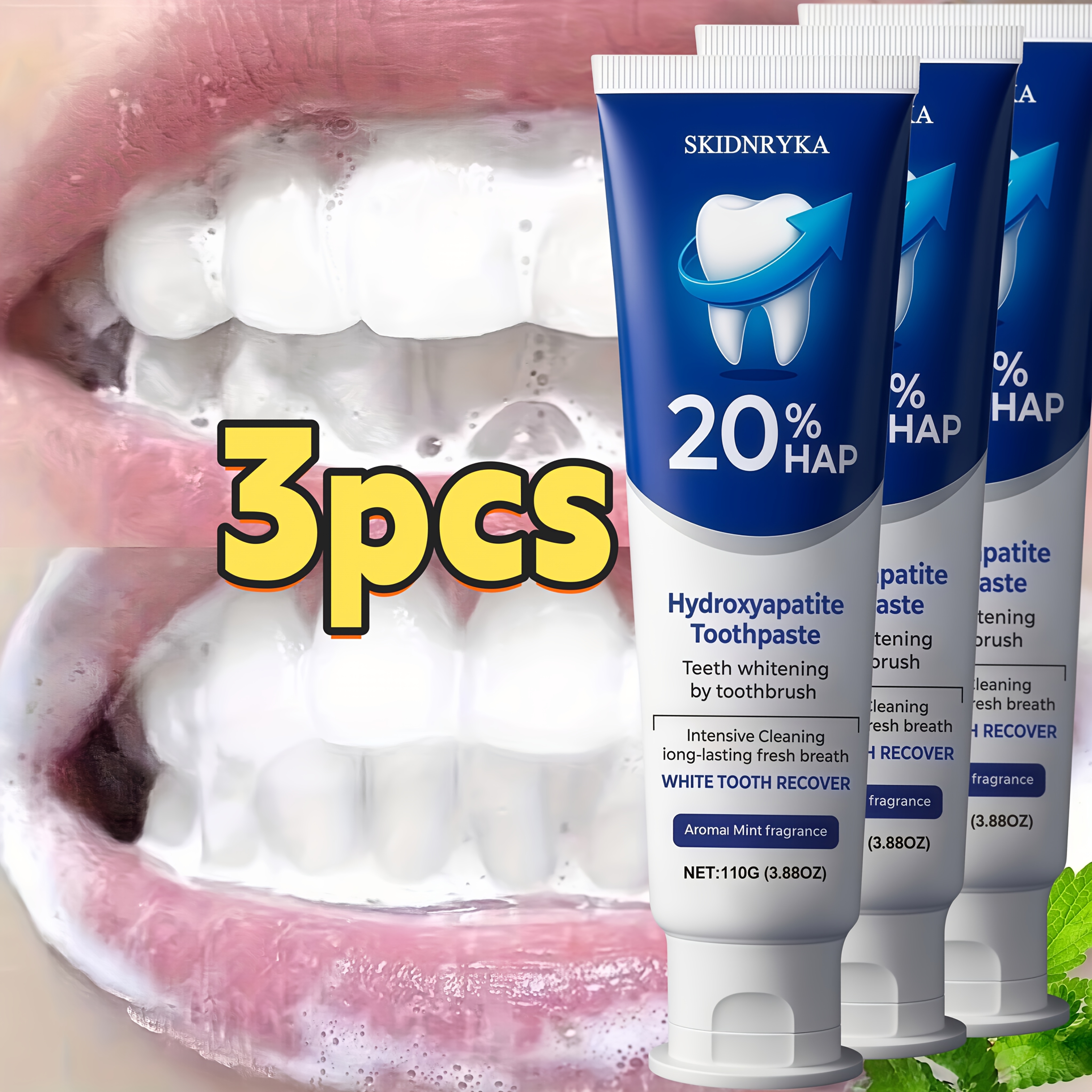 3-Pack 110g Enzyme Toothpaste Family Set for Deep Cleaning, Whitening, Fresh Breath, Gentle Daily Oral Care