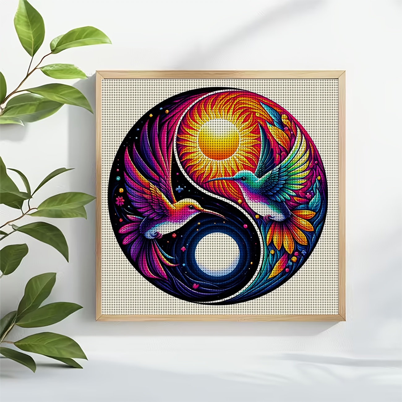 DIY Cross-Stitch Printed Kit, Sun-Moon and Two Birds Pattern