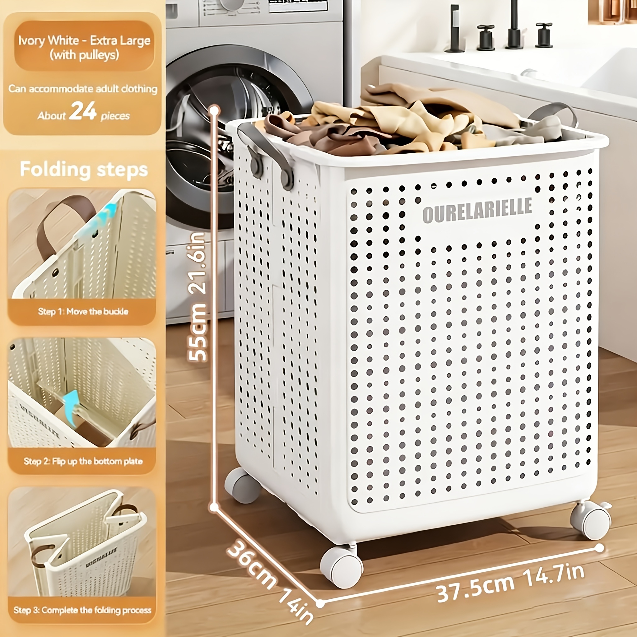 TEMU Grande Cesto per Biancheria Pieghevole con Ruote, Pelle Unico, Versatile e Portatile per Bagno e Balcone, Dimensioni 15.8/205GaA, Disponibile in