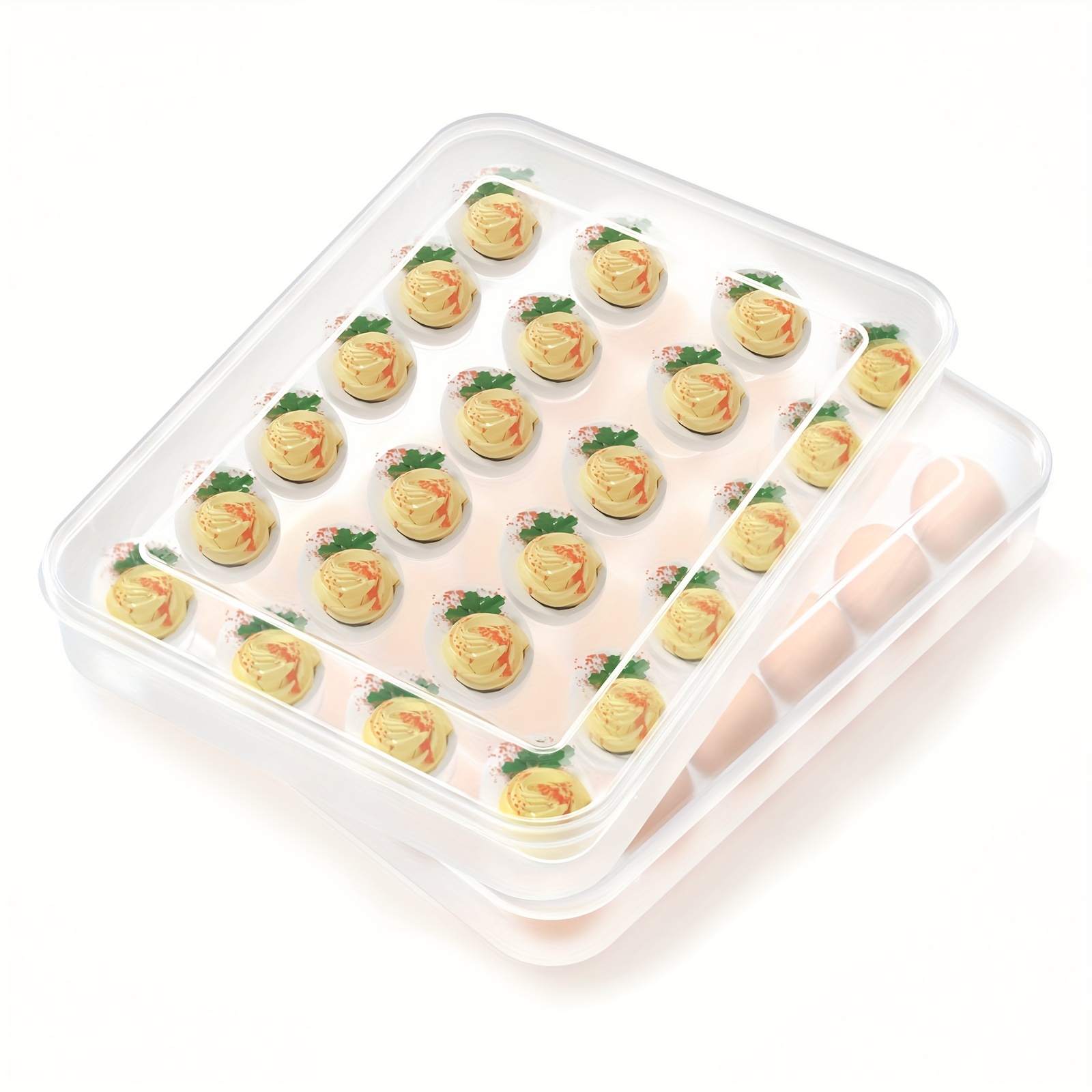 Image of Deviled Egg Containers With Lid, (set Of 2), Plastic Egg Platter For 48 Devil Eggs, Clear Storage Deviled Egg Carrier, Fridge Stackable Countertop Portable Egg Tray