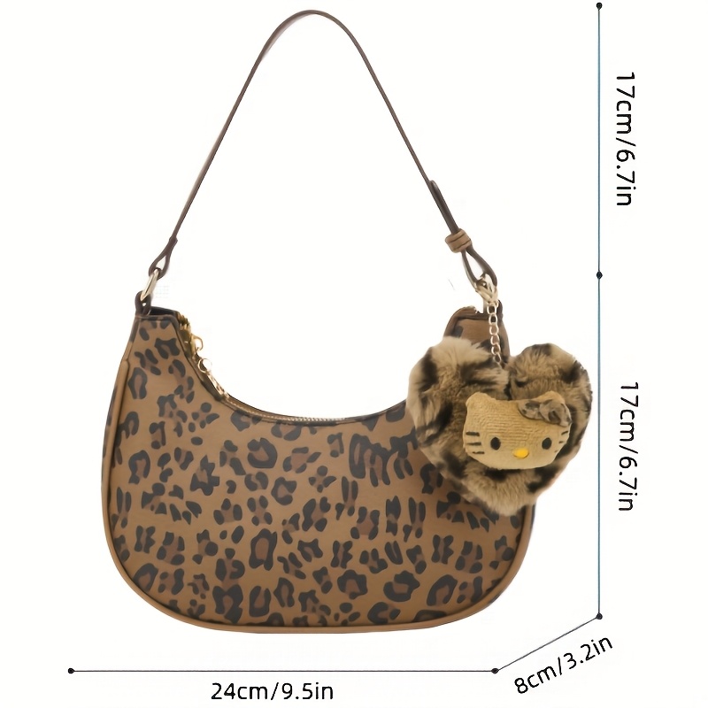 

1pc Of Sanrio Hello Kitty Leopard Print Shoulder Bag - Adjustable Strap, Zip Closure, - Ideal For Daily Commuting And Shopping.