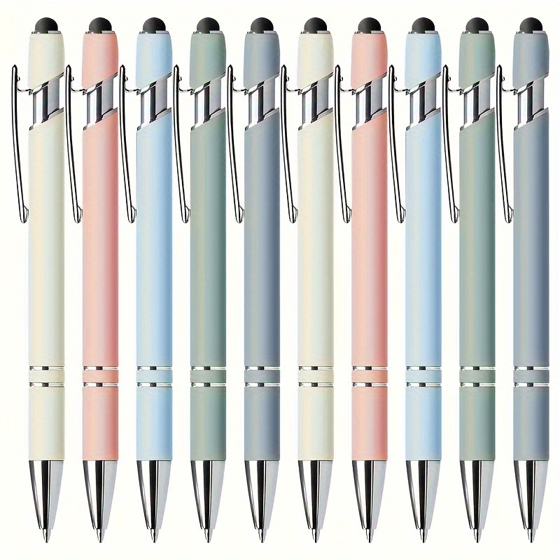 

10pcs Smooth Retractable Ballpoint Pens With Touchscreen Stylus Tips - Medium Point, Anti-slip Grip, Metal Body - Use & Office Supplies