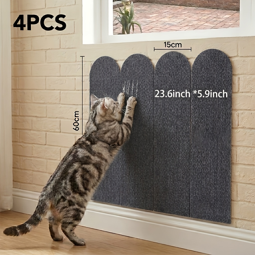 TEMU Juego de 4 tablas rascadoras autoadhesivas para gatos, estilo combinado multicolor, silenciosa a rayas, material engrosado resistente al