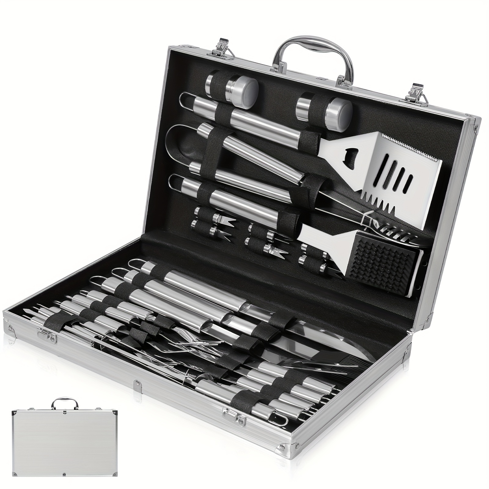 

Bbq Set Heavy Duty Bbq Stainless Steel Bbq Accessories With Aluminum Storage Case - Complete Outdoor Bbq Kit For Men Women