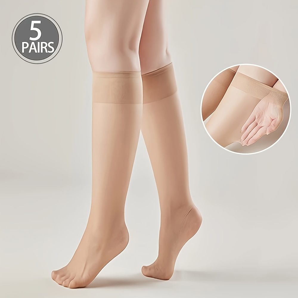 E-shop 5 Paar elegante Damen-Socken in Übergröße, wadenhoch – weich atmungsaktiv für formelle Anlässe, bequeme Passform – transparentes