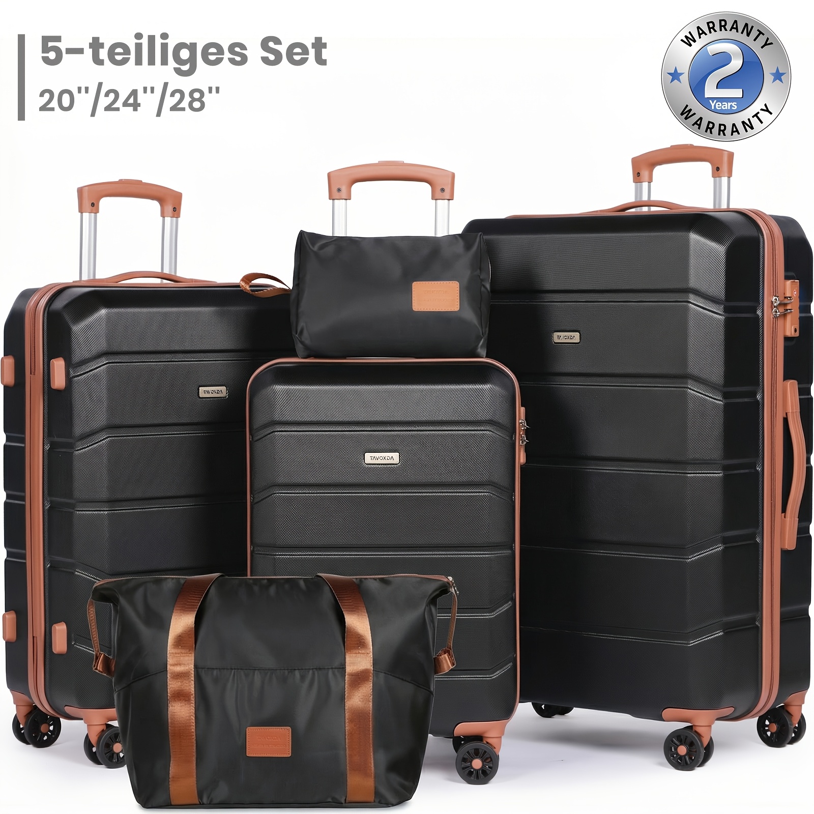 Image of 5pcs Luggage Set 21"+24"+28" Trolley Case With Duffel Bag & Toiletry Bag, Lightweight Abs Hard Shell Spinner Wheels Suitcase With For Men Women