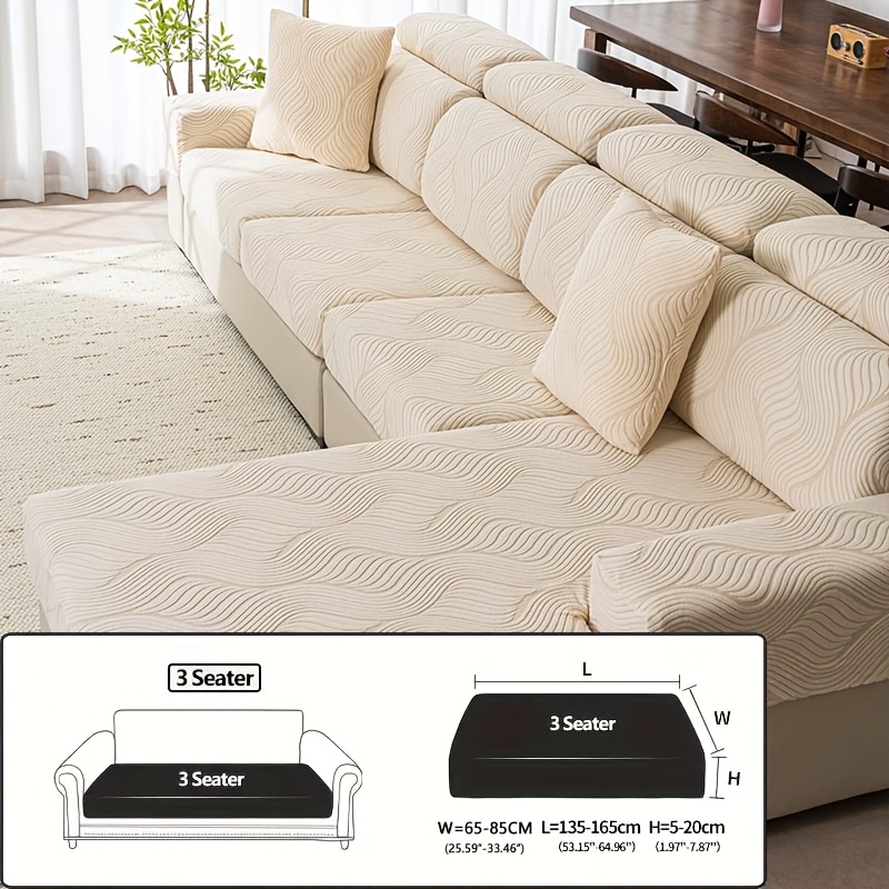 TEMU 1pc Wavy Texture Pattern Easy Solid Color Sofa Cover, Sofa Cover, 360-degree Fully Wrapped Cushion Protector, Elastic And Non-deforming