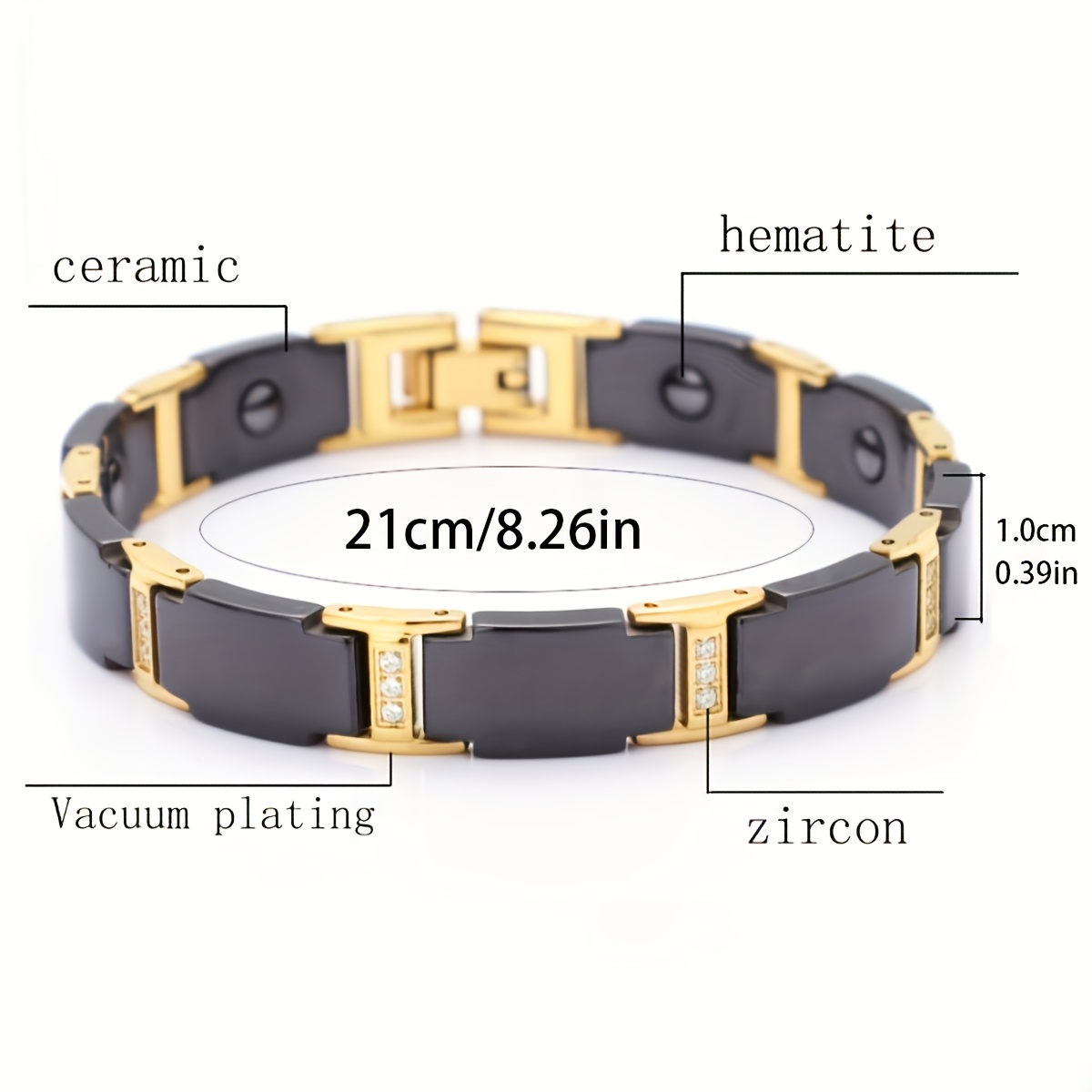 Men's Ceramic Inlaid Magnetite Bracelet, 18K Gold Plated