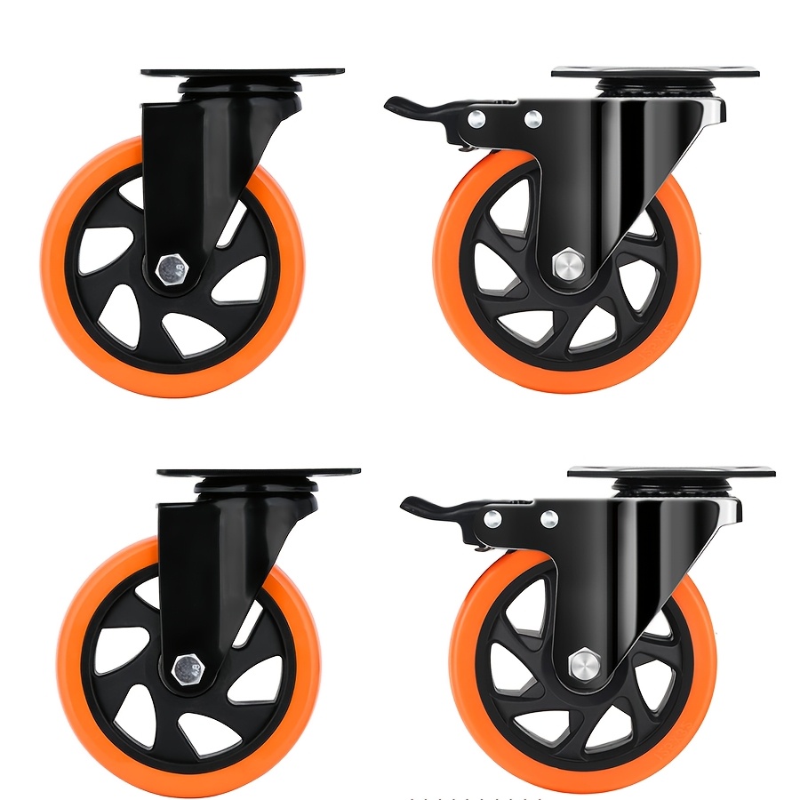 TEMU Set Of 4, 5-inch Flat Top Swivel Casters, Black Polyurethane Industrial Casters With Brake, 4pcs Locking Casters For Furniture And Workbenches