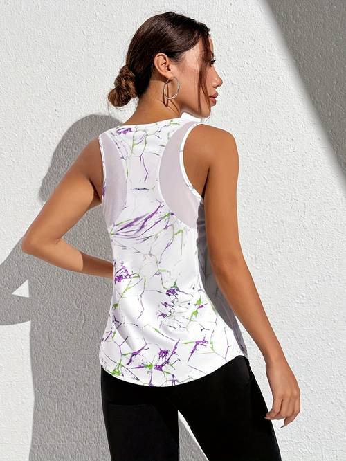 summer floral print fitness sports vest womens summer thin quick drying yoga sleeveless loose top womens breathable mesh stitching racerback tank top