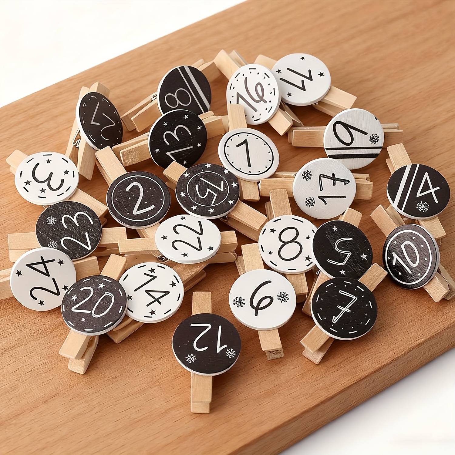 Image of 24pcs Advent Calendar Number Wooden Clips With Numbers 1-24 – Clips For Advent Calendar Crafts – Wooden Numbers For Christmas Calendar, Christmas Decorations And More, Christmas Decor