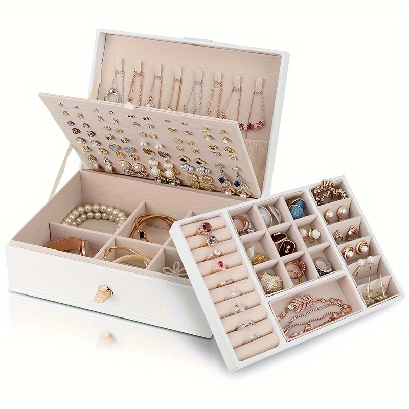 

3- Jewelry Organizer Box For Necklaces, , Bracelets & Rings - Stackable Storage Suede For And