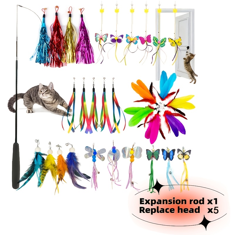 TEMU 180cm/70.87 Inches Ultra-long Retractable Rod - Add 2/3/4/5pcs Random Styles And Colors Replacement Heads, Heavy-duty Bite-resistant Structure,