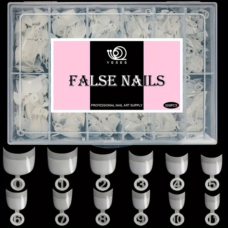 

Yeeces 500pcs Short Oval Half Cover False Nails, Natural Color, Easy To Apply, No Filing Needed, Pre-numbered Artificial Nail Tips For Daily Nail Art