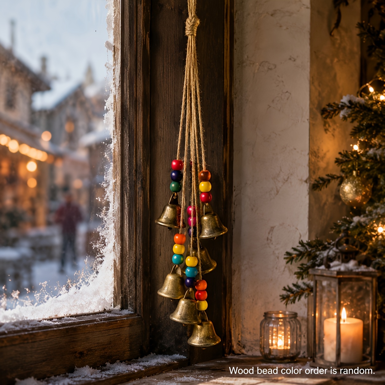 TEMU Retro Colorful Wind Chime, Made Of 6pcs Colored Wooden Beads And Bohemian Style Yellow Hemp Rope. Suitable For Indoor And Outdoor Hanging