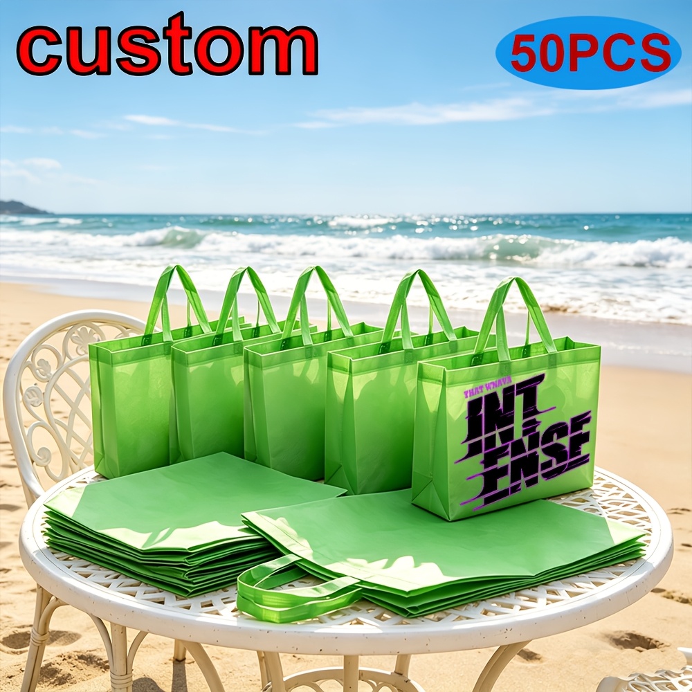 TEMU 50pcs Custom Tote Bags Suitable For Gift - Reusable Non-woven Fabric With Branding/ Printing, Neutral Colors (grey///), Suitable For Parties,