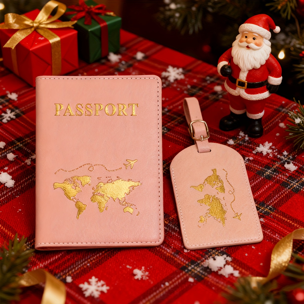 TEMU 2pcs Passport Set For Men And Women, 1pc Passport Holder   1pc Luggage Tag, Thickened Exquisite Pvc Universal Map Passport Cover With Gilded