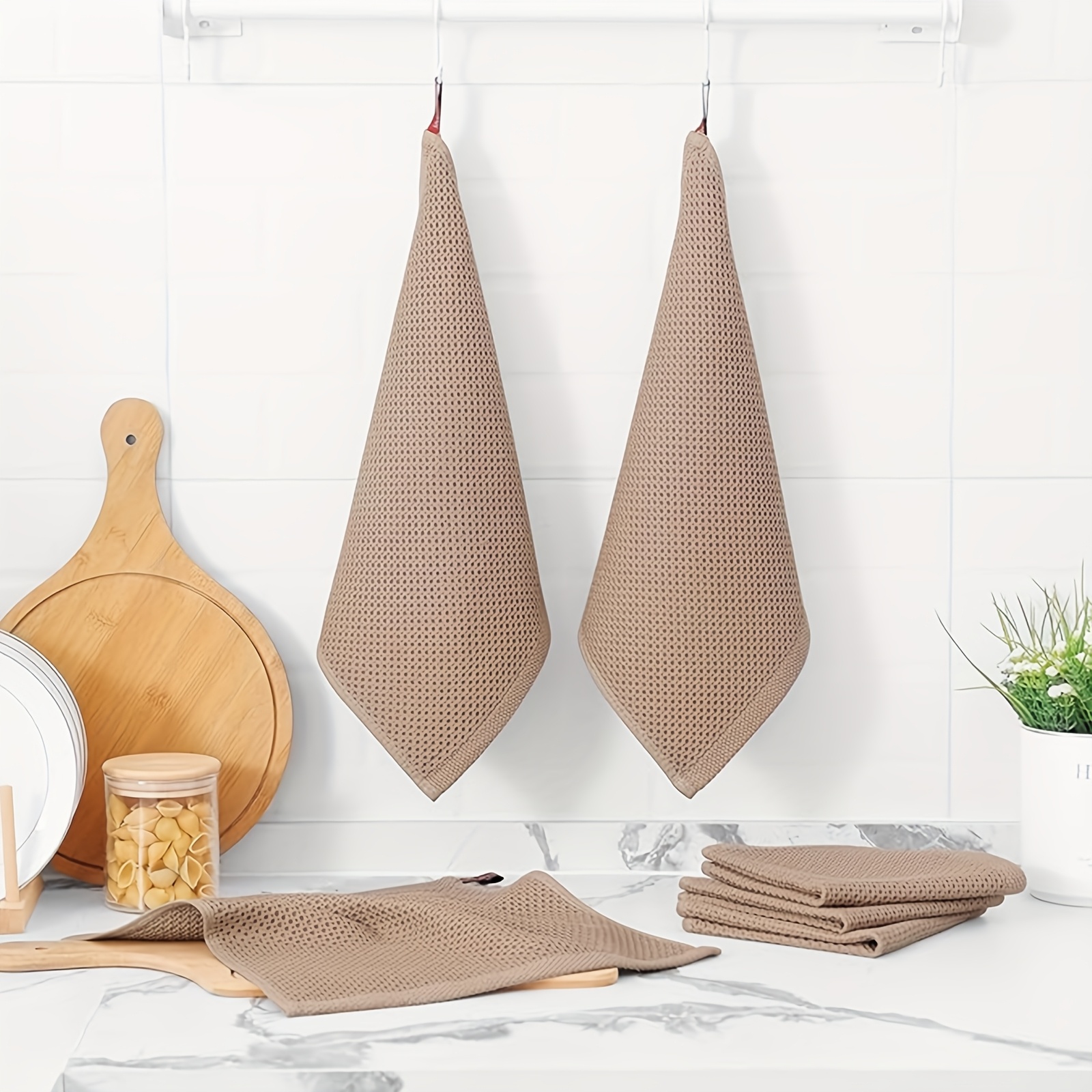 6pcs, Waffle Kitchen Towel-34X73Cm/13.38X28.74 Inches, Pure Cotton, Ultra-Soft, Water-Absorbing Quick-Drying Rag, Dishcloth, Dishcloth Set