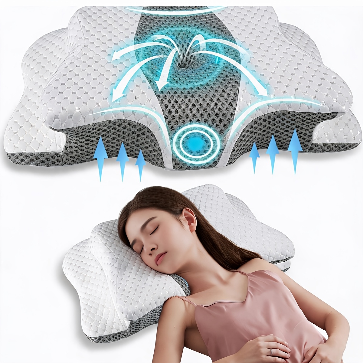 1 Stück Ergonomisches Nackenkissen für bequemes Schlafen – Konturiertes Design Kopfkissen, Weiches & Festes Körperkissen für Seitenschläfer, Rückenschläfer Bauchschläfer