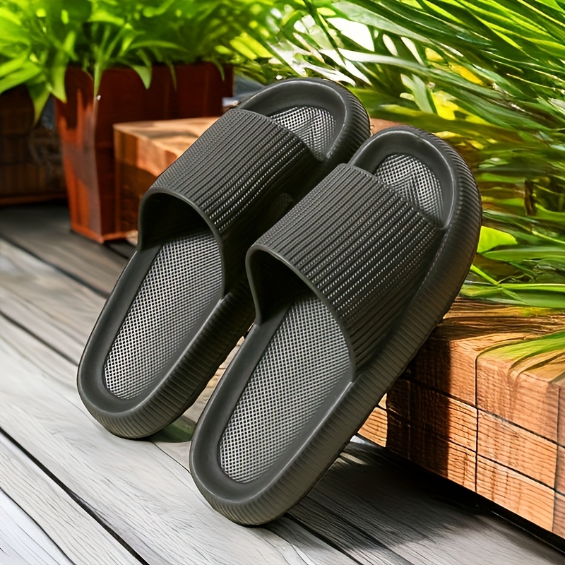 

1 Pair Unisex Eva Slippers - Casual Striped Indoor House Shoes, Comfortable Slip-on Slides With Round Toe, Non-slip Quick-dry Bath Slippers, Suitable For Men And Women