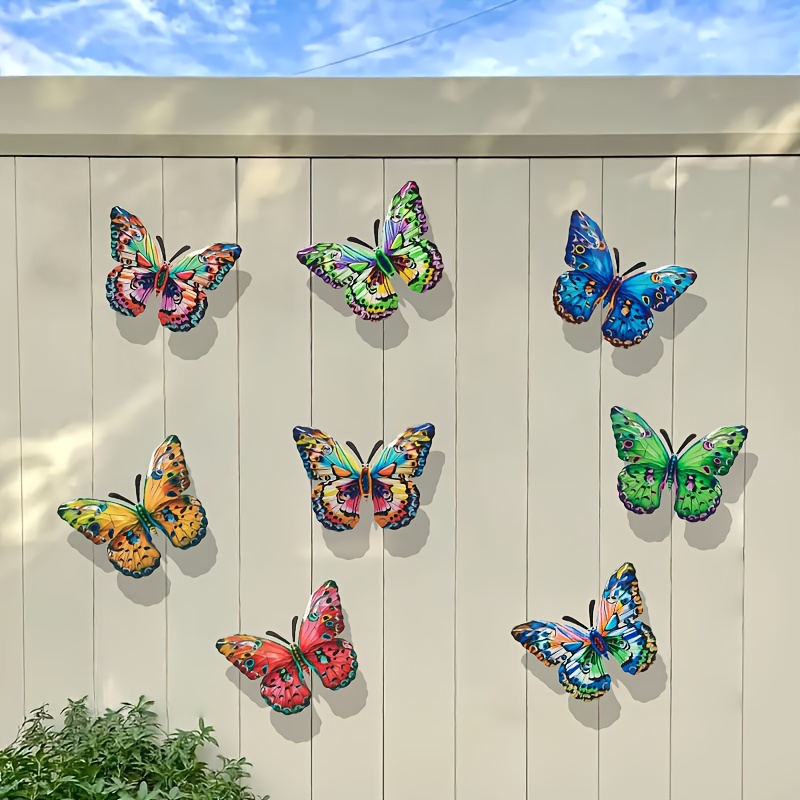 Image of 8pcs Of Creative Metal Wall Decor, Vibrant Iron Decorations Suitable For Gardens, Yards, Fences, Parties, And More, Perfect For Outdoor Wall Decoration