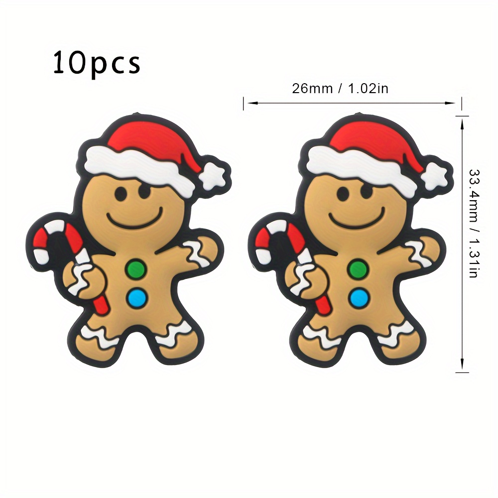10pcs Silicone Beads For Gingerbread People With Christmas Hats, Suitable For Crafts, Bead Pens, Keychain Pendants, Decorative Pendants, Etc