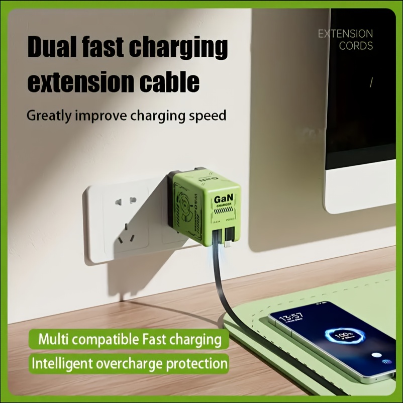 Portable 66W GaN Fast Charger, 3-in-1 Fast Charging, Stylish And Sleek Design, Type-C Power Adapter, Compatible with Phone, Multi-functional Travel Charger for A Variety Of Electronic Products!