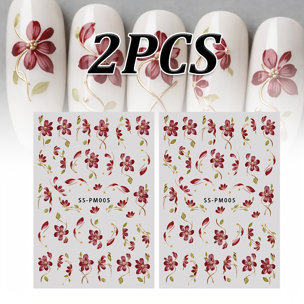2 Sheets Of New Chinese-style Nail Art Stickers: Botanical Flowers, , And Leaves