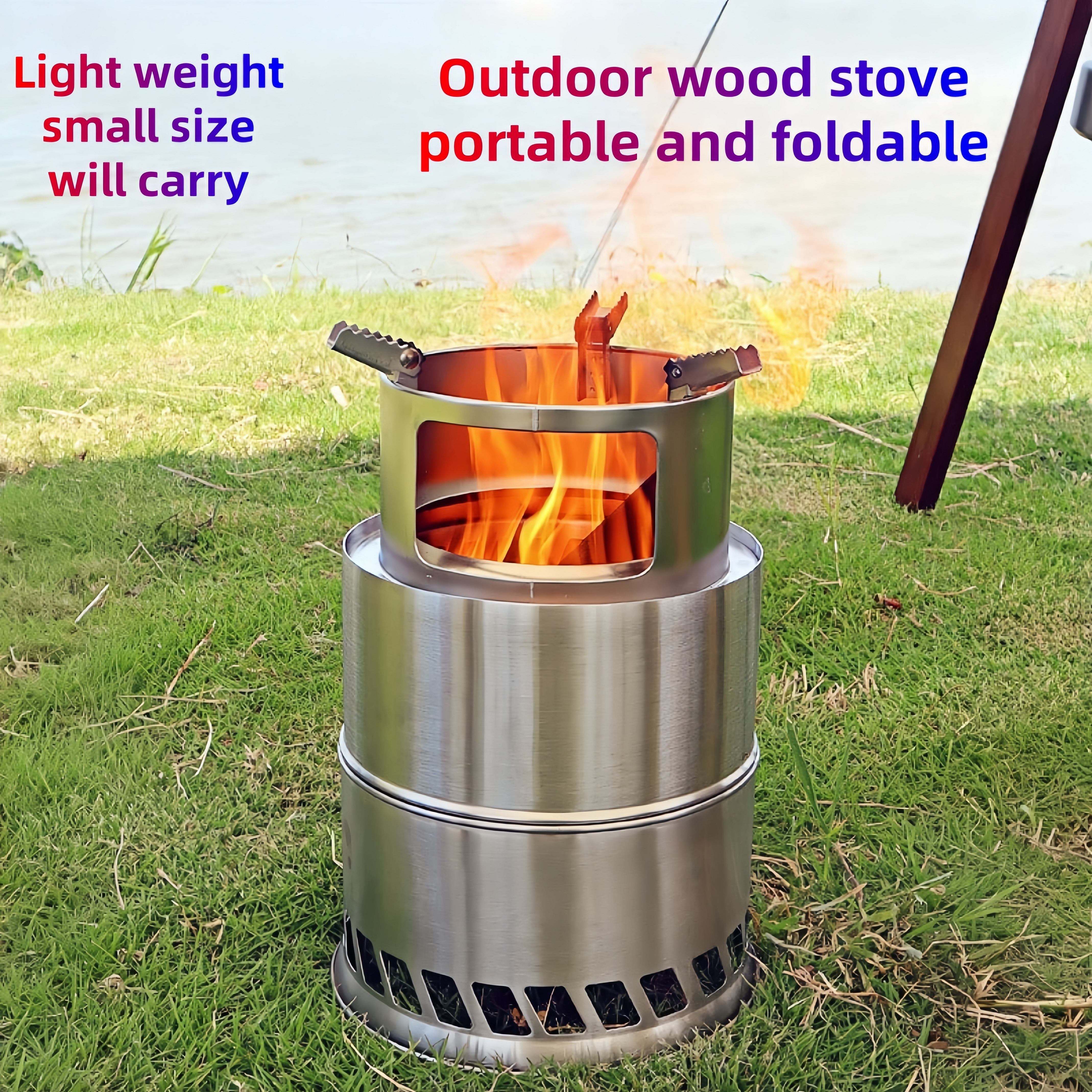 large size with a diameter of 20cm outdoor foldable thickened stainless steel stove can burn wood charcoal branches and other   fire stove for heating easy to carry does not   only 15cm high after folding suitable for picnics barbecues camping winter heating picnic   practical tool free portable bag details 6