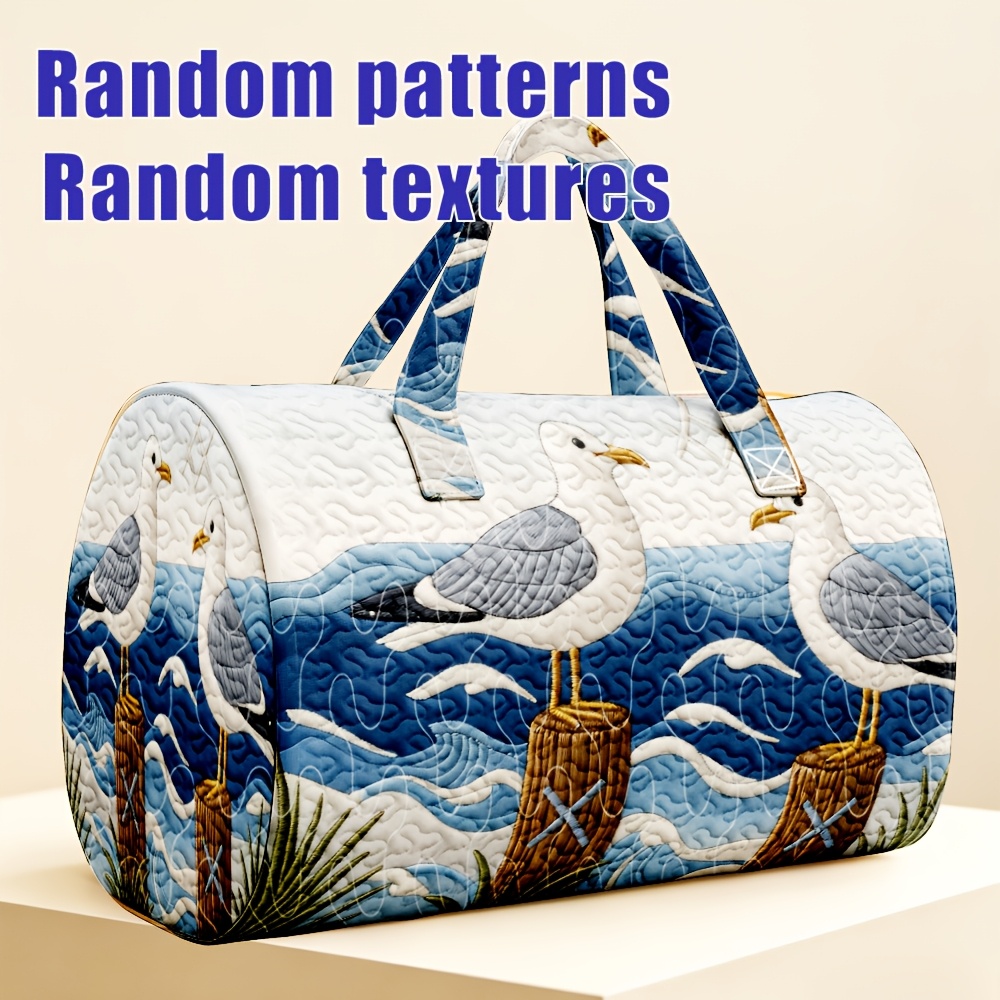 TEMU 1pc Summer Holiday Gift, Seagull Wave Pile Pattern Quilted Handbag, Marine Enthusiast Special, Weekend Outing Shopping Beach Daily Perfect