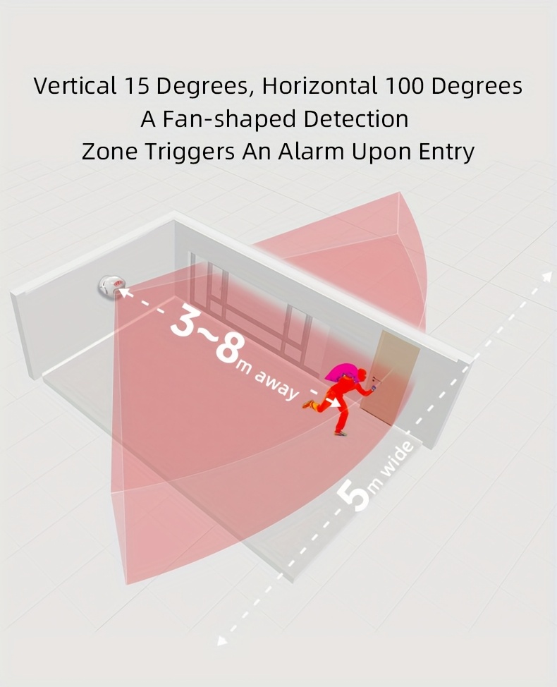 Sistema de Alarma de Seguridad Inalámbrico con Detector de Movimiento Infrarrojo y Timbre - Alimentado por Batería/USB de Doble Uso, Seguridad Inteligente para el Hogar con Alertas en Tiempo Real, Control Remoto