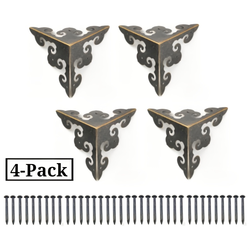 TEMU Lot de 4 protections d'angle en métal vintage pour meubles, installation facile par vis, convient pour les boîtes en bois, cadeau, les tables,