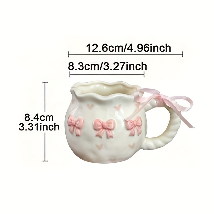 Image of Creative 3d Embossed Hand-painted Ceramic Coffee Mug With Ribbon, Exquisite Packaging For Gifting