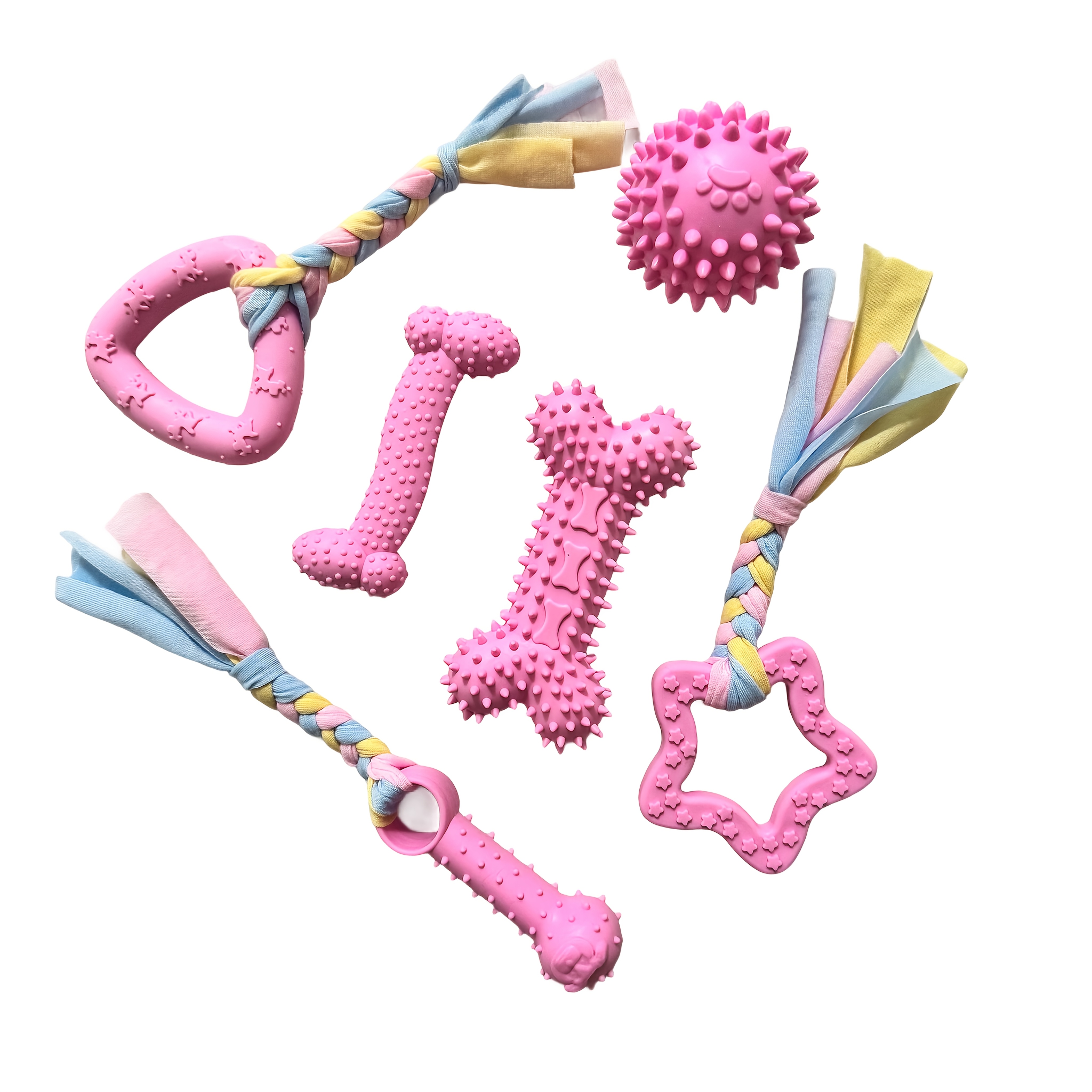 TEMU 6pcs Durable Rubber Dog Chew Toy Set, Colorful Themed Toys, Dental Cleaning Toys, Interactive Chew Toys, 6pcs