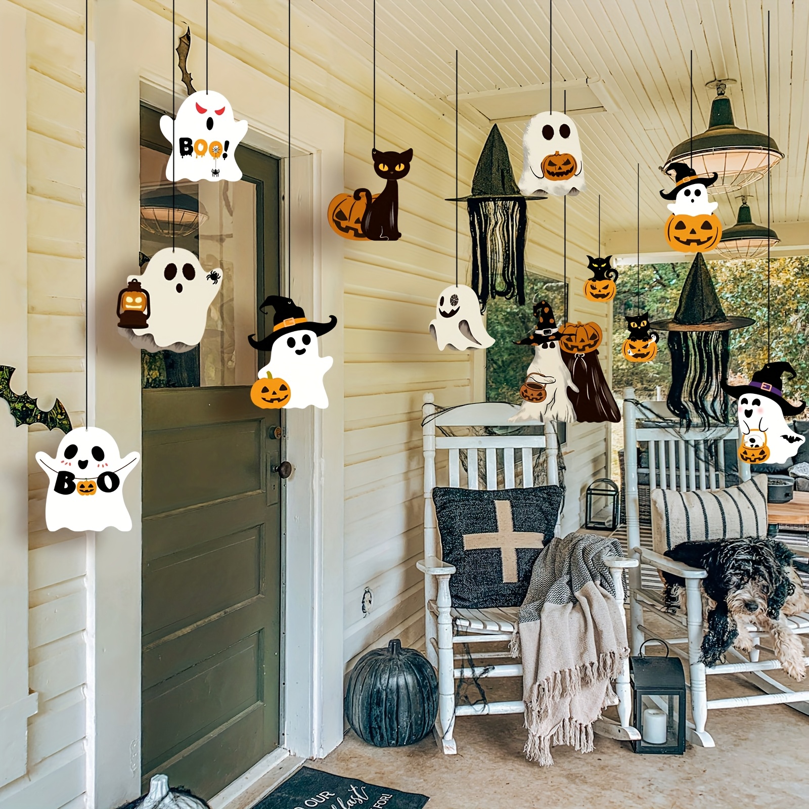 12pièces Décorations Suspendues d'Halloween - Fantômes Mignons, Citrouilles, Chauves-Souris - Pas Besoin d'Électricité, Facile à Suspendre avec des Chaînes - Décor de Fête en Papier Léger pour Intérieur/Extérieur - Décorations de Fête d'Halloween Spook - Parfait pour la Maison, la Classe, ou les Événements - Fournitures de Fête d'Halloween, Décorations d'Halloween, Accessoires d'Événement Festif, Design Joueux, Design Facile à Suspendre, Décor Intérieur/Extérieur, Matériau Durable, Décorateurs
