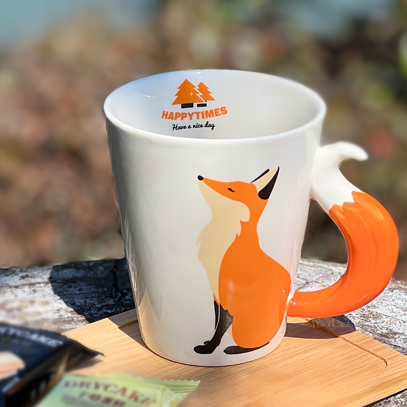 

1pc, Cute Fox Ceramic Coffee Mug (5.04''x4.13''/12.8cm*10.5cm, 360ml), Cartoon Animal Drinking Cup, Breakfast Milk Juice Mug, Perfect Couples Gift, Adorable Pet Expression Cup For Beverages & Gifts